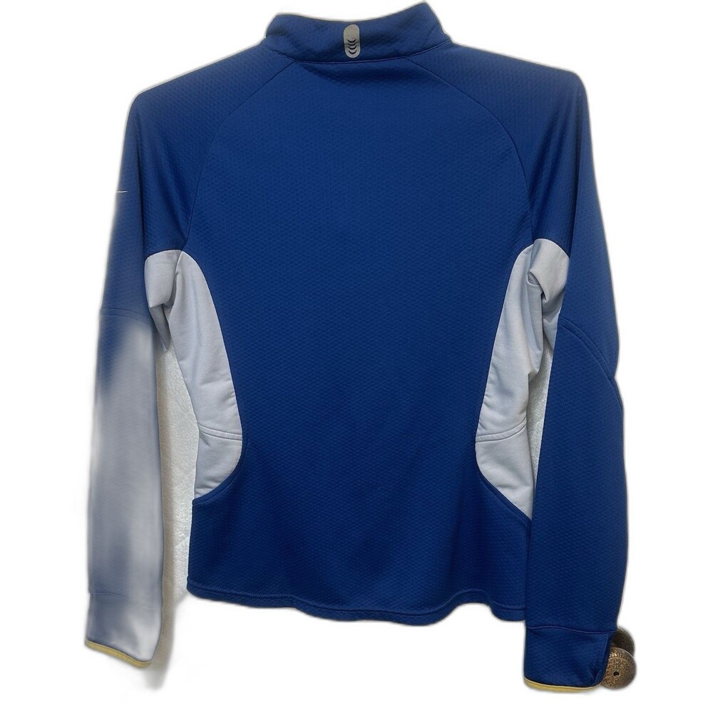 Nike Women Long Sleeve White Blue Quarter Zip Waffle Knit Thumbholes Medium 8-10 - Picture 4 of 6
